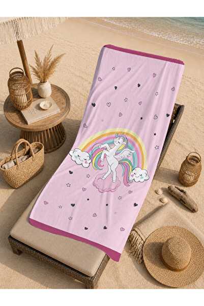 Evmila Fairytale Pink Haired Mermaid Star Patterned 70X150 Beach Towel - Digi...