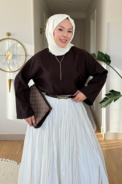 Tesettür Diyarı Mestro Modal Fabric Basic Hijab Tunic - Bitter Brown