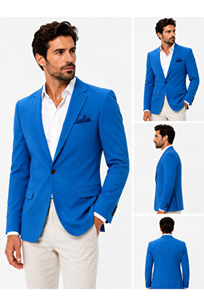 SABRİ ZENGİN Men's Slim Fit Single Button Blazer Jacket