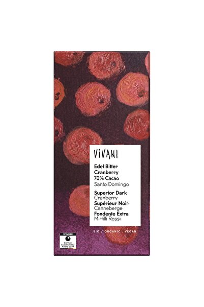 Vivani Ciocolată neagră cu 70% cacao și merișoare organice, 80g