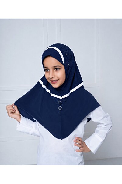 Linda Hijab Girls Kids Hijab Olive Green | Rayon & Cadenza Modest Islamic Headscarf with White Trim and Button Detail | Comfortable Muslim Hijab for Girls | Size S
