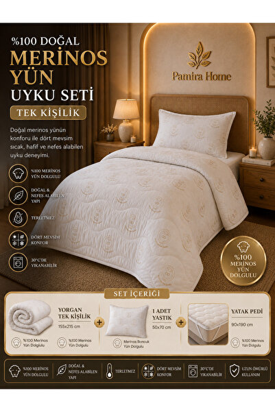 Pamira Home 100% Natural Merino Wool Sleeping Set for Single Person - Wool Qu...