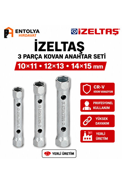 İzeltaş Kovan Anahtar Seti 3 Parça 10x11 12x13 14x15 mm Boru Anahtar Takımı E...
