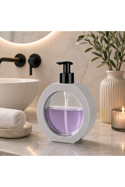 370 ml Modern Tasarım Sıvı Sabunluk | Gri | Şeffaf Hazneli, Sert Plastik Gövdeli Banyo ve Mutfak Sıvı Sabun Dispenseri