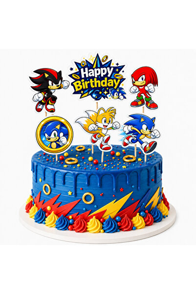 GREATOY Sonic Themed Cake Toothpick Set of 6 Happy Birthday Children's Birthd...