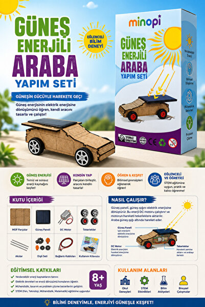 Minopi Güneş Enerjili Araba Yapım Seti Solar Panel STEM Deney ve Eğitim Seti