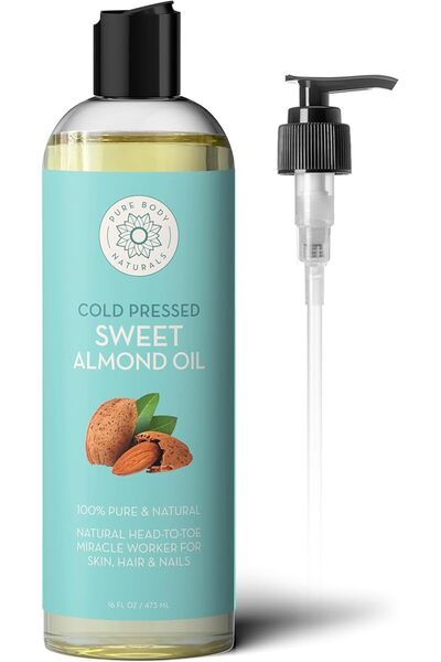 PURE BODY NATURALS Sweet Almond Oil for Hair and Skin, 100% Pure and Cold Pre...