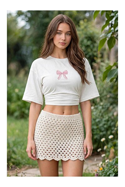 PERISENSE Women's Lycra Bat Sleeve Crop T-Shirt, Fitted at the Waist, Stretch...