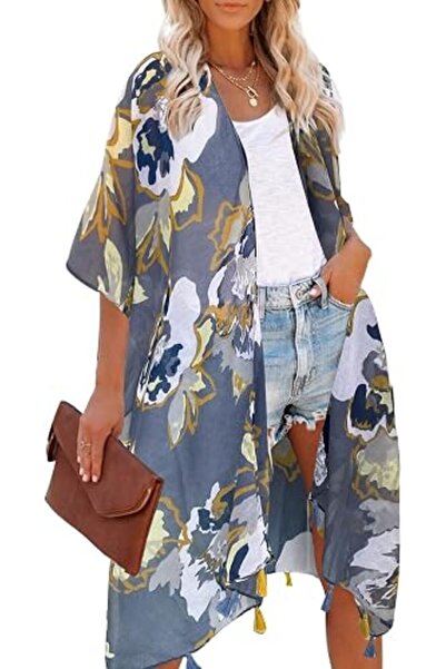 Moss Rose Women's Beach Cover up Swimsuit Kimono Cardigan with Bohemian Flora...