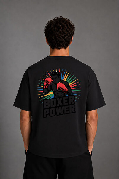 VSRN Tricou oversize negru cu imprimeu pe spate Boxer Power Design