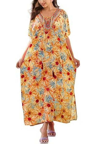 GENERAL Women Roomy Nightgown Long Loungewear Kimono Cardigan Beach Dress Bik...