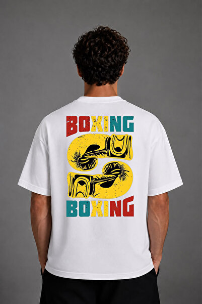 VSRN Boxing Boxing Design Back Printed White Oversize T-Shirt