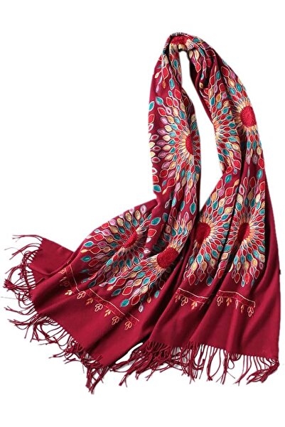 Urban CoCo Women's Embroidered Oversize Tassel Shawl Scarf