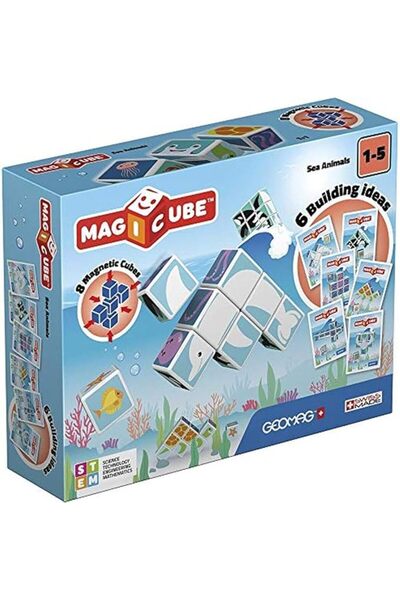 GEOMAG Magicube Printed Sea Animals + Cards, STEM & Educational Magnet Toys, ...