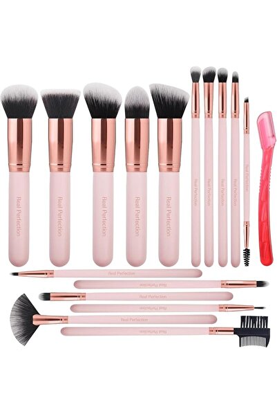 Real Perfection مجموعة فرش مكياج 16 قطعة مع شفرة حواجب واحدة، فرشاة أساس اصطن...