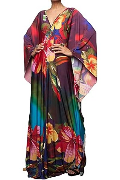 GENERAL Women Bohemian Kaftan Maxi Loungewear Nightgown Kimono Oversized Slee...