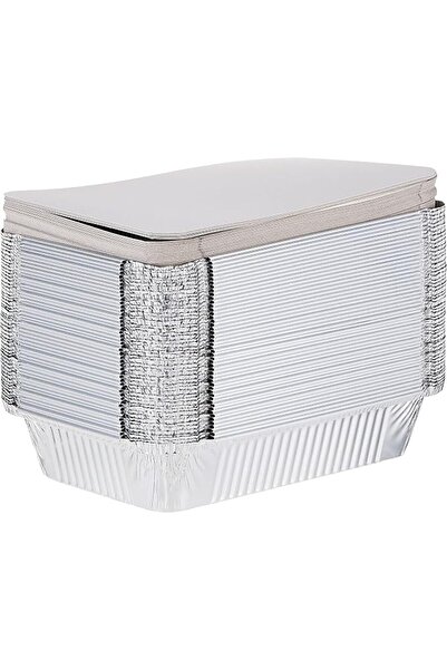 Hotpack حاوية طعام مستطيلة من الألومنيوم للاستخدام مرة واحدة، سعة 890 مل مع غ...