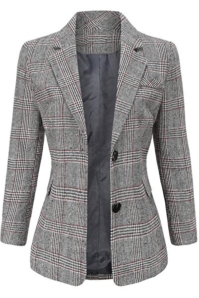 GENERAL ebossy Women's Notch Lapel 2 Button Boyfriend Blazer Suit Houndstooth...