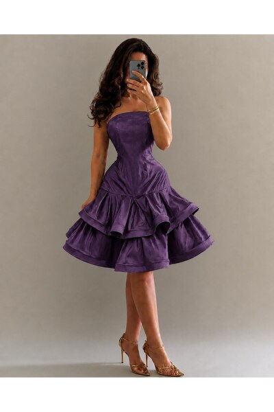 ALPHALUNA Short Chiffon Layered Evening Dress in 5 Colors