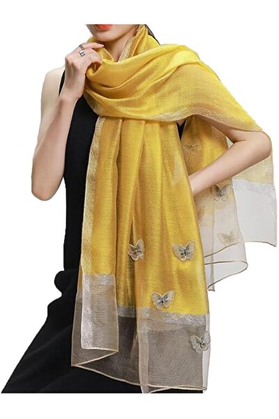 GENERAL Women Mulberry Silk Scarf Lightweight Scarves Embroidered Butterfly S...