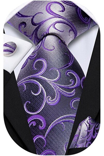 Dubulle Mens Paisely Silk Tie for Men Necktie and Pocket Square Set