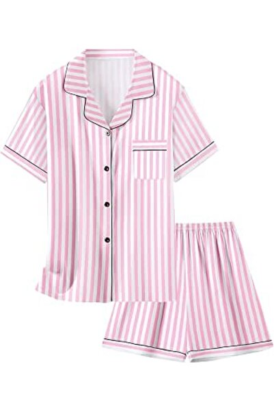 GENERAL Schbbbta Girls Boys Satin Pajamas Set, 2Piece Silk Nightwear Button-D...