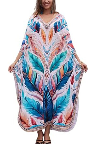 YouKD Maxi Dress V-neck Kaftan Boho Beach Bikini Cover Up Robe Plus Size Loun...