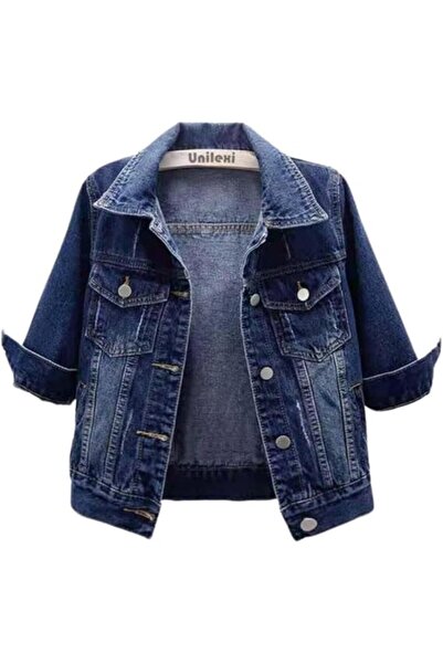 GENERAL Unilexi Women's 3/4 Sleeve Colored Cropped Denim Jacket Light Wash Sh...