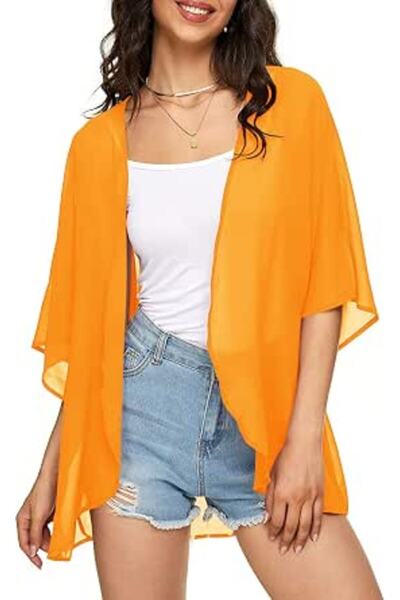 Indian's Women's Solid Puff Sleeve Kimono Cardigan Loose Cover Up Casual Blou...