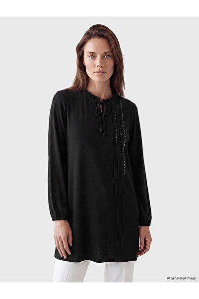 LC Waikiki Ruffled Tie-Neck Women's Tunic with Stones (W6)