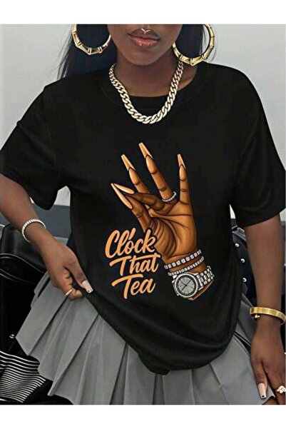 23ERVA Casual Style, Women's T-Shirt, Clock That Tea Hand Design, Everyday We...