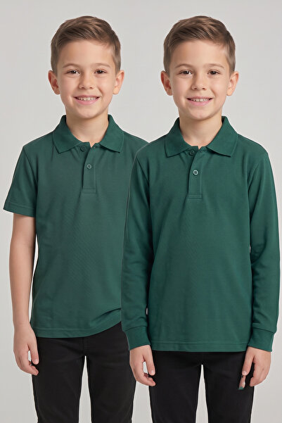 nacar çarşı Children's Nefti Green 2-Piece Polo Collar Short Sleeve and Long ...