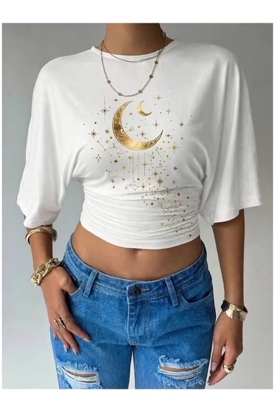 PAVRO Unisex Comfortable Fit Tshrit Mixed Print Tshirt Double Bat Sleeve Crop...
