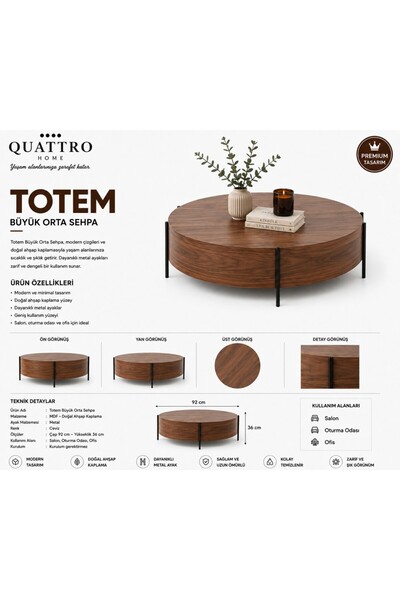 QUATTRO HOME Totem Modern Büyük Orta Sehpa