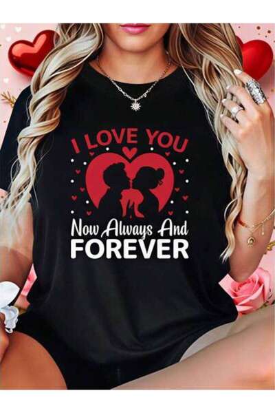 k222 تي شيرت نسائي بتصميم كاجوال، بتصميم I Love You Now Always And Forever مع...