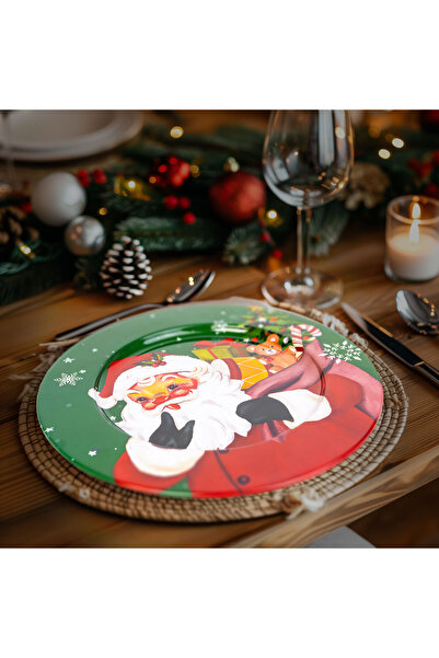 Alista Home Christmas Metal Tray, 33 cm, Green Santa Claus Model, 1 cm Edge