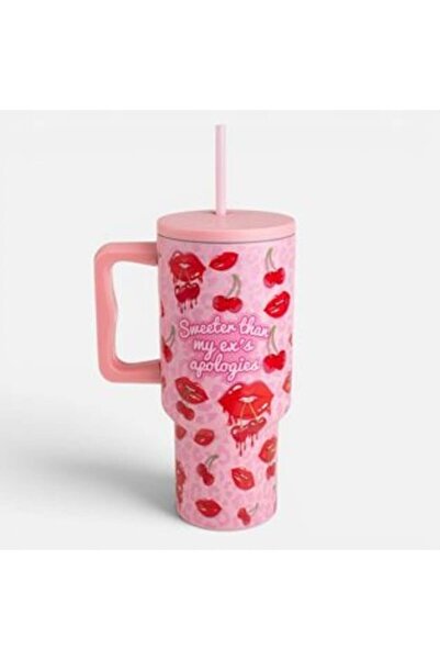 OEM Pink Stainless Steel Thermos Cup with Patterned and Handle 1.1L