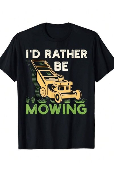 4Car تي شيرت رجالي برقبة مستديرة من I Prefer Joke Mowing The Lawn Gift