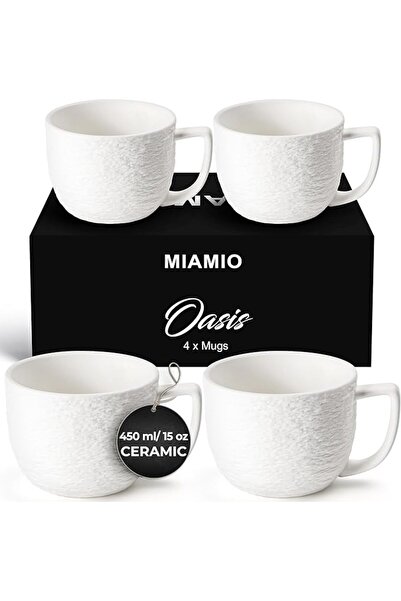 MIAMIO – 15 oz Coffee Mugs/Mug Set of 4 - Ceramic Mug for Coffee, Latte, Capp...