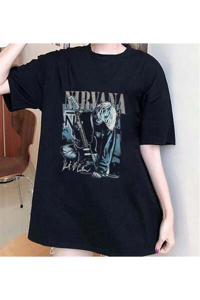 DEEFWEAR Mi̇ngalondon Rock Series Nirvana Poster Black Unisex Oversize T-Shirt