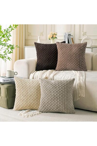 Cozoomy Set of 4 Grey Decorative Throw Pillow Covers 18x18 Inch Corduroy Pill...