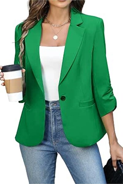 GENERAL ELLEVEN Women's Ruched 3/4 Sleeve Blazers, Lightweight Slim Fit Suits...