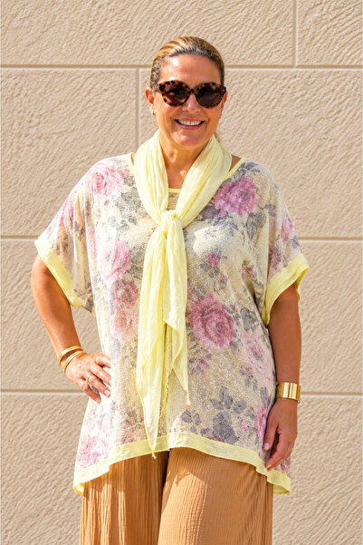 Generic Brand Women's Original Italian Scarf Floral Patterned Blouse with Seq...