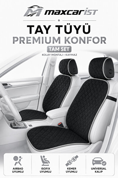 Premium Elegance Tay Tüyü Oto Koltuk Minderi Tam Set – Terletmeyen, Kaymaz Tabanlı, 4 Mevsim Konfor