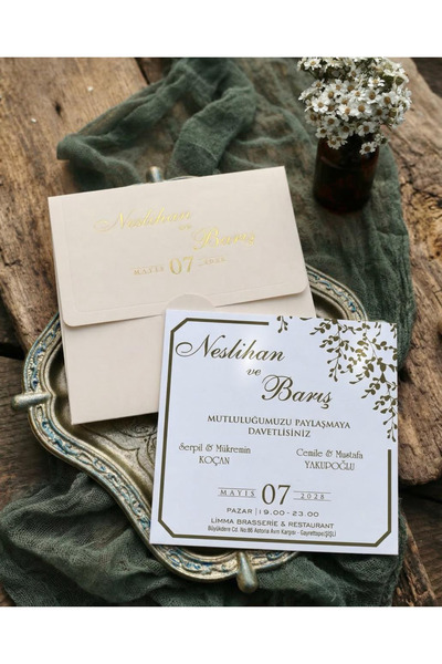 Kapaklı Kare Düğün, Nikah, Nişan Davetiyesi (50 Adet)