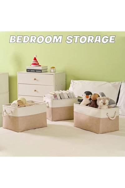 GENERAL 3 Pack Cotton Rope Storage Basket, Cotton Rope Woven Basket Collapsible Organizer with Handles Stora