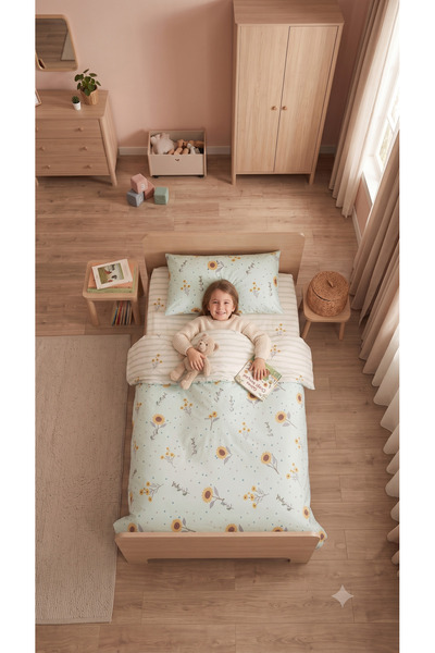 mirellestore Montessori Duvet Cover (100X200) and Elastic Sheet Set |   Sunflowers