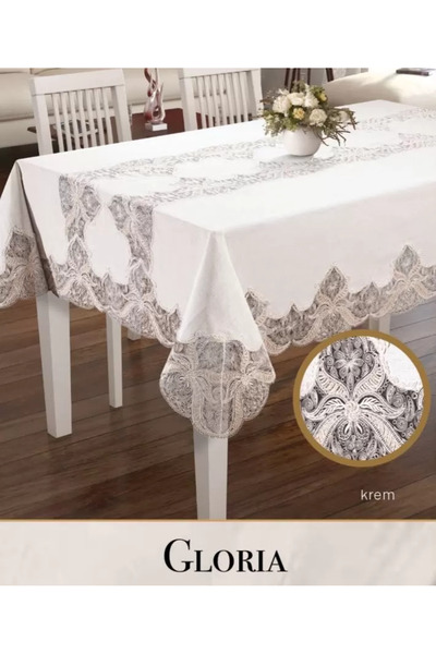 Ceki Home Gloria Model Cream Linen Single Tablecloth 160X300 cm Lace Stylish ...