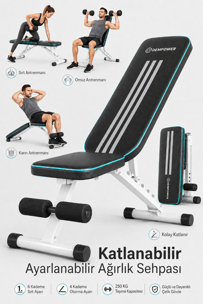 DEMPOWER 250 Kg Taşıma Kapasiteli Katlanabilir Ayarlanabilir Ağırlık Sehpası,...