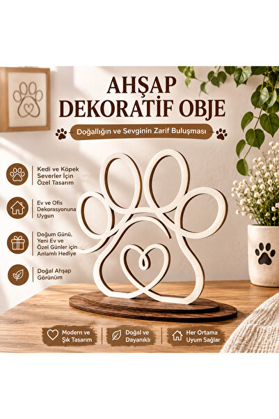 ROKH Ahşap Pati Figürü Dekoratif Obje | Kedi Köpek Temalı Masaüstü Süsü | Ev ...